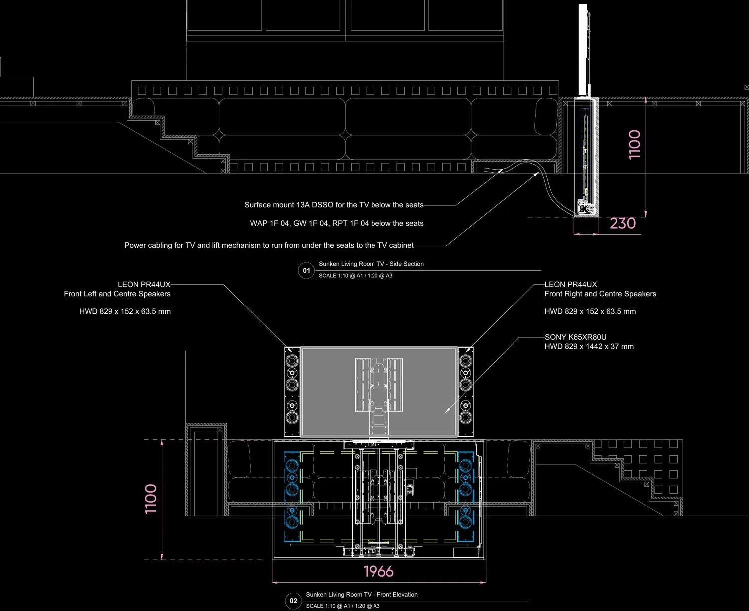 Sunken Media Room — drawing